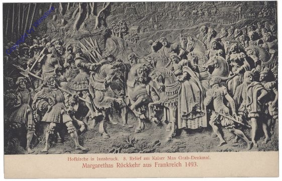 Innsbruck, Hofkirche, 8. Relief am Kaiser Max Grab: Margarethas Rückkehr aus Frankreich 1493