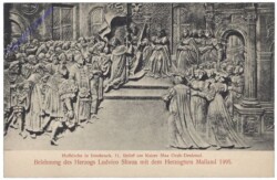 Innsbruck, Hofkirche, 11. Relief am Kaiser Max Grab: Belehnung des Herzogs Ludvico Sforza mit dem Herzogtum Mailand 1495