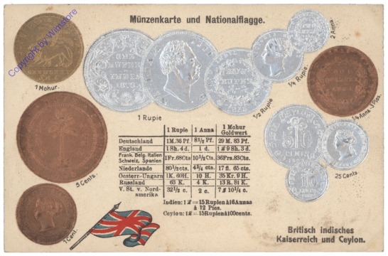 Münzkarte: Britisch indisches Kaiserreich und Ceylon