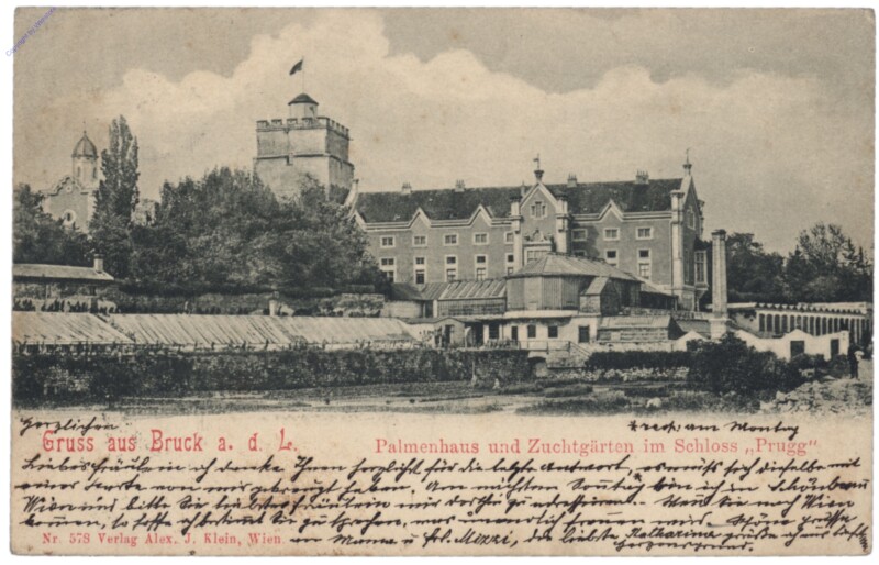 Bruck an der Leitha, Palmenhaus und Zuchtgärten im Schloss Prugg