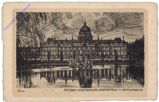 Potsdam, Stadtschloss, Karpfenteich m. Neptunsgrotte