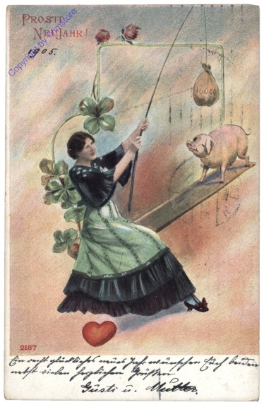 ak163954 Frau ködert Schweinderl mit Geld