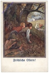 Kinder beobachten Osterhasen