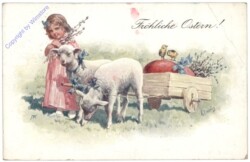 Mädchen mit Lamm und Karren