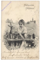 Mädchen mit Hase am Zaun