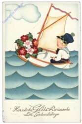 ak164458 Boot mit Blumen, Geburtstag