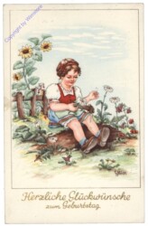 Mädchen zupft Blütenblätter, Geburtstag