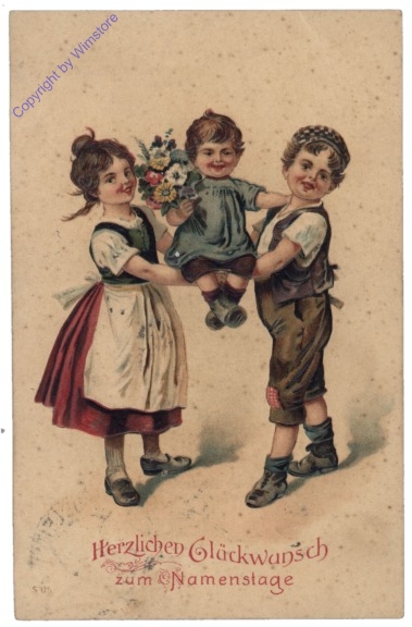 Kinder mit Blumenstrauß, Namenstag