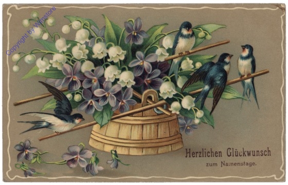 Blumenkorb mit Vogerl, Namenstag