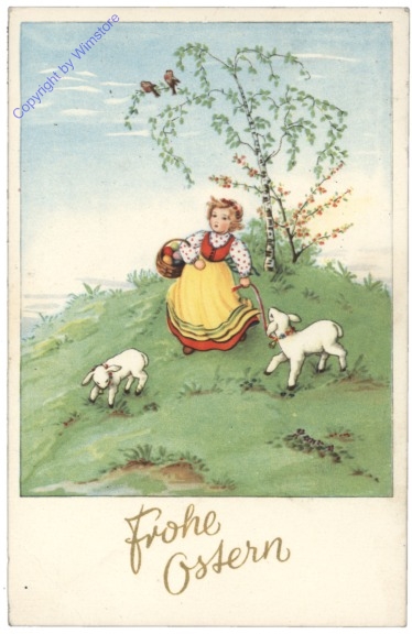Mädchen mit zwei Lämmern