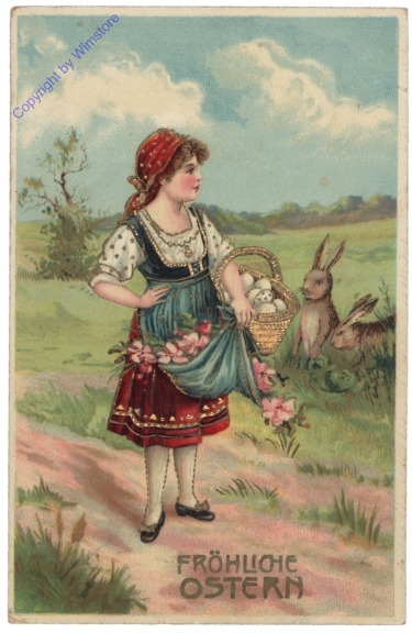 Mädchen mit Korb und Hasen