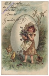 ak164628 Mädchen mit Blumen und Kücken