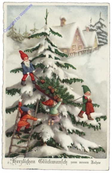 Zwerge auf einem verschneiten Baum