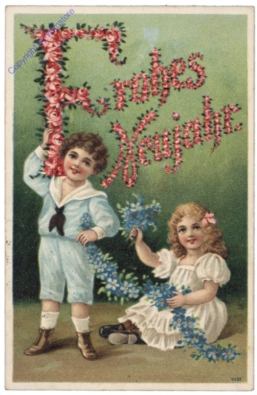 Kinder mit Blumengruß