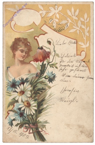 Dame mit Blumenstrauß
