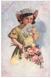 Mädchen mit Brief und Blumen