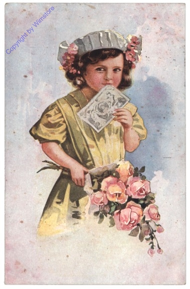 Mädchen mit Brief und Blumen