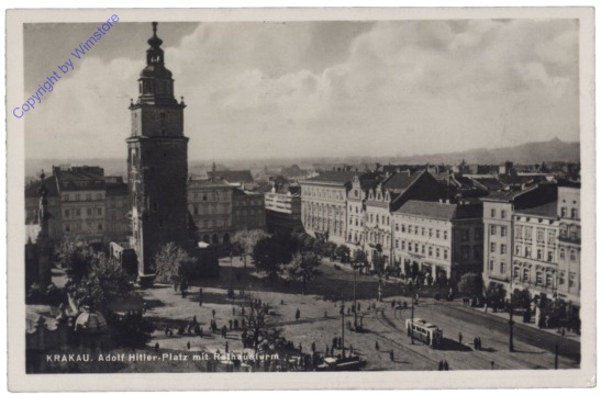 Krakau (Krakow), Adolf-Hitler-Platz mit Rathausturm