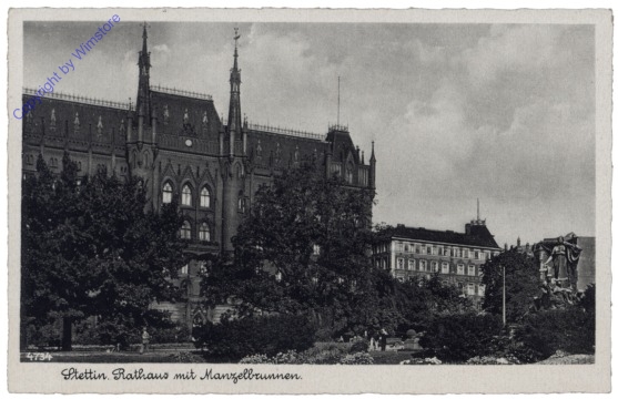 Stettin, Rathaus mit Manzelbrunnen