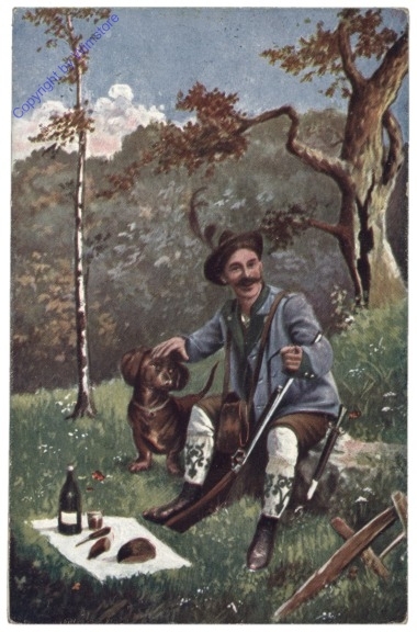 Hund mit Jäger auf der Jagd