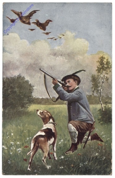 Hund mit Jäger auf der Jagd