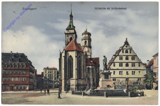 Stuttgart, Stiftskirche mit Schillerdenkmal