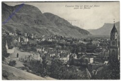 Merano (Meran), Tappeiner Weg mit Blick auf Meran gegen die Mendel