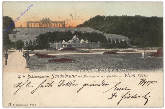 Wien 13, K.k. Schlossgarten Schönbrunn mit Neptungrotte und Gloriette