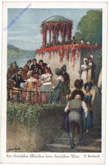 ak169443 Herrfurth, O.: Ein rheinisches Mädchen beim rheinischen Wein