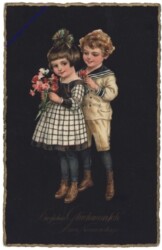 Mädchen und Bub mit Blumen, Namenstag