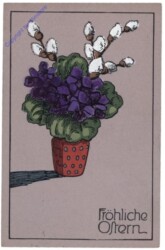 Blumen und Palmkätzchen in Vase