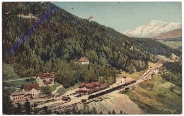 Semmering, Station und Hotel Stefanie mit Schneebergblick