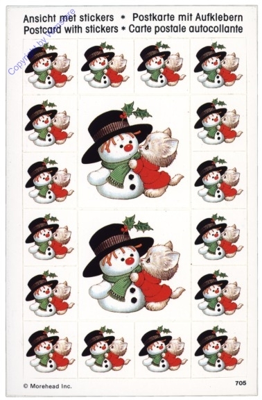 Postkarte mit Aufklebern "Schneemann und Katze"