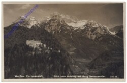 Werfen, Eisriesenwelt, Blick vom Aufstieg auf Burg Hohenwerfen