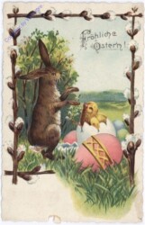 Kücken, schlüpft und sieht Hasen