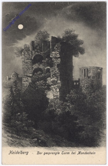 Heidelberg, Der gesprengte Turm bei Mondschein