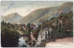 Merano (Meran), Gilfpromenade mitCafe Gilf und Pulverturm