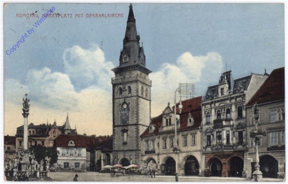 ak175326 Komotau, Marktplatz mit Dekanalkirche
