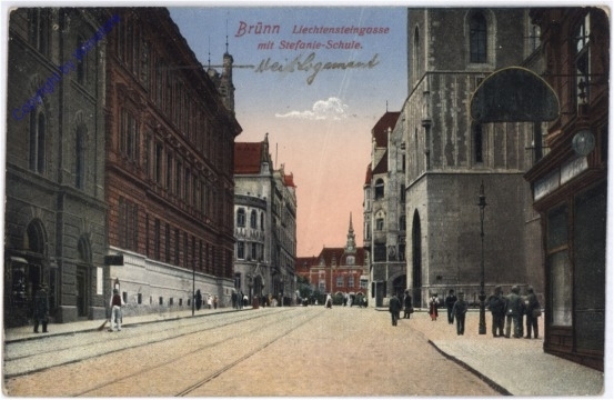 Brno (Brünn), Liechtensteingasse mit Stefanie-Schule