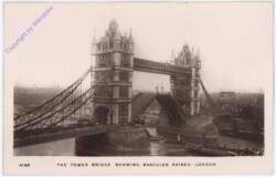 London, The Tower Bridge showing bascules raised