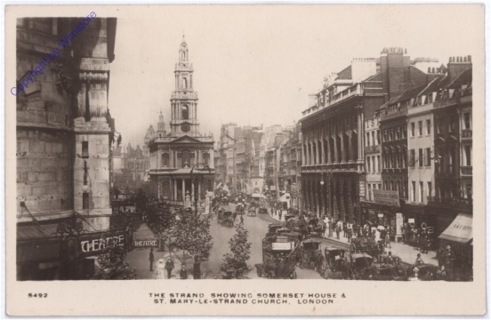 London, The strand showing Somerset House and St. Mary-le Strand Church