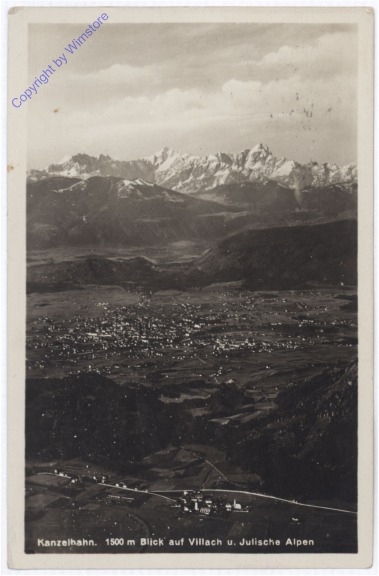 Villach, Kanzelbahn, Blick auf Villach u Julische Alpen