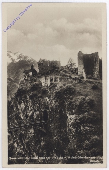 Schwarzach, Tauernbahn, Gratschacher-Viadukt m. ruine Oberfalkenstein