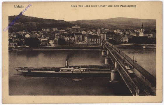 ak177295 Linz an der Donau, Urfahr, Blick von Linz nach Urfahr und dem Pöstlingberg
