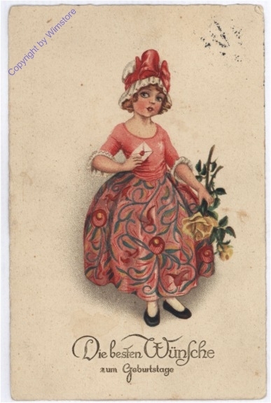 ak177485 Mädchen mit Blumen und Karte, Geburtstag
