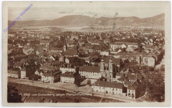 Graz, vom Schlossberg gegen Mariahilferkirche