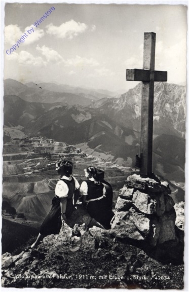 Hochschwab, Gipfelkreuz am Polster mit Erzberg