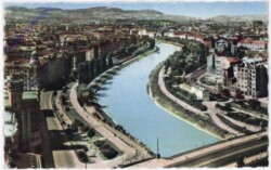 Wien, Donaukanal gegen Kahlen- u. Leopoldsberg