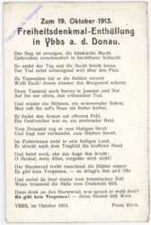 Ybbs, Vers zum Freiheitsdenkmal-Enthüllung