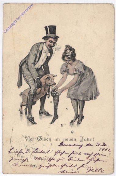 Pärchen mit Glücksschwein
